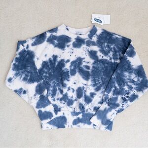 NWT Old Navy Blue and White Tie-Dye Cropped Sweatshirt Sz XS Cozy Athleisure